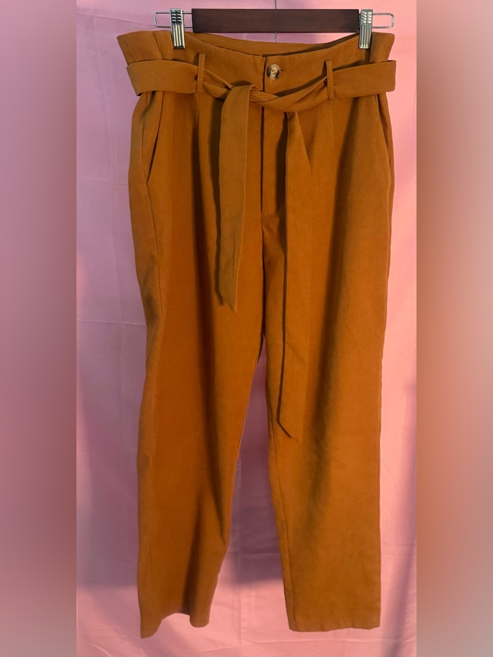 SHEIN Women's Paperbag Waist Chinos - Rust Brown